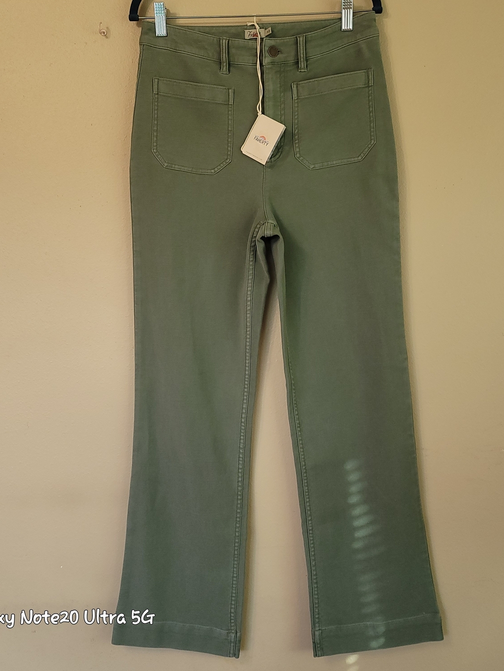 Faherty NWT Stretch Terry Slim Wide Leg Patch Pocket Pants Sea Spray 28